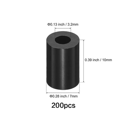 50-250 Pcs, Black Nylon Washers, 3.2mm ID 7mm OD 2-35mm Length Round Plastic Spacer Washer Standoff Non-Threaded for M3 Screws