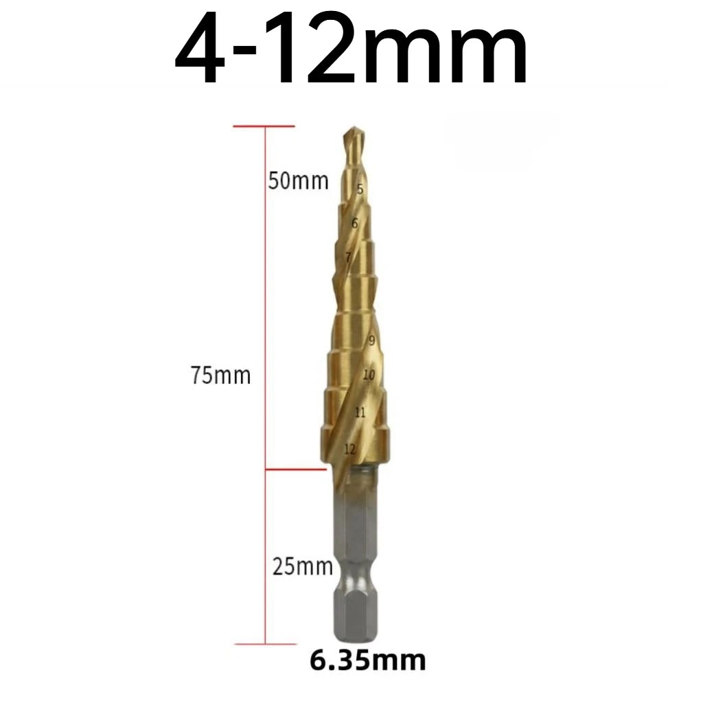 4-12/4-20/4-32mm Spiral Grooved Step Drill Bits HSS Titanium Coated Drill Hex Shank Cutting Tool for Wood, Stainless Steel,Metal