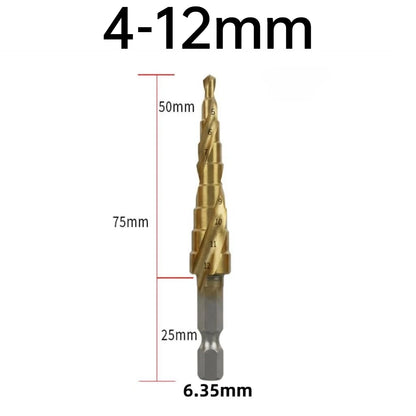 4-12/4-20/4-32mm Spiral Grooved Step Drill Bits HSS Titanium Coated Drill Hex Shank Cutting Tool for Wood, Stainless Steel,Metal