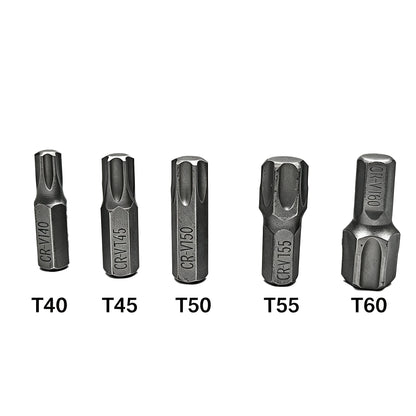 5pcs 5/16 Torx T40 T45 T50 T55 T60 CR-V Screwdriver Bit Set Extra Big Shank Screw Driver Bits For Repair Hand Tool Star Bit Kit