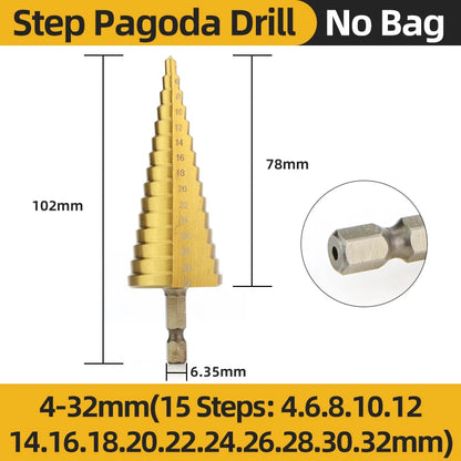 TOOLEYE HSS Titanium Step Drill Bit Stage Drills For Metal Wood High Speed Stepped Drill Set Power Tools 3-12 4-12 4-20 4-32mm