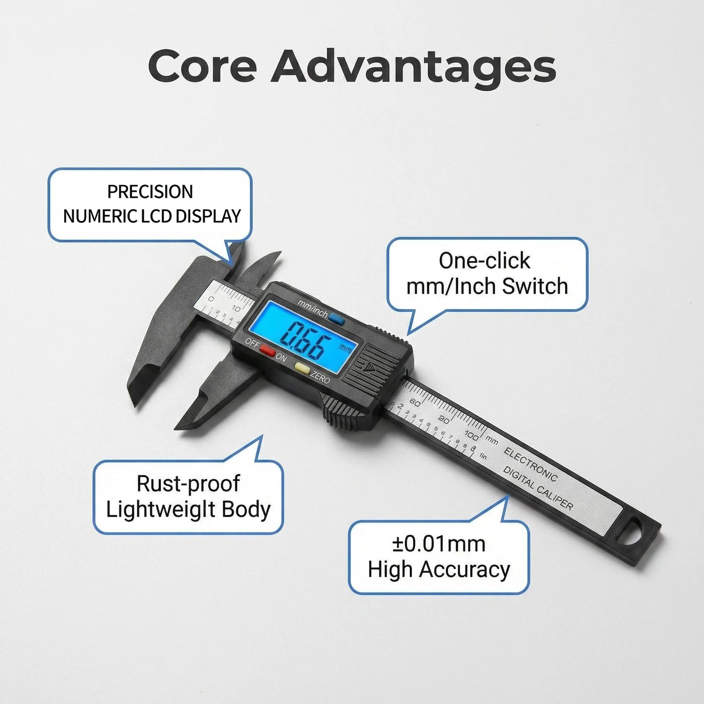 Electronic Caliper Digital Pachometer Plastic Big Screen Thickness Gauge Woodworking Tool Measuring Instruments Vernier Calipers