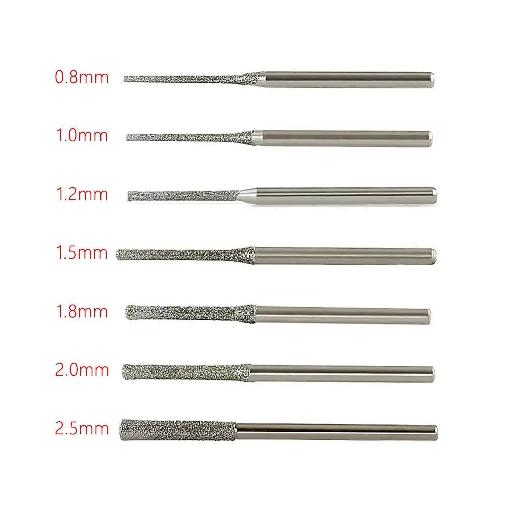 10Pcs 0.8-2.5mm Diamond Coated Drill Bits 2.35mm Shank Silver Polishing Head Grinding Burr Bits Glass Jade Amber Jewelry Diamond