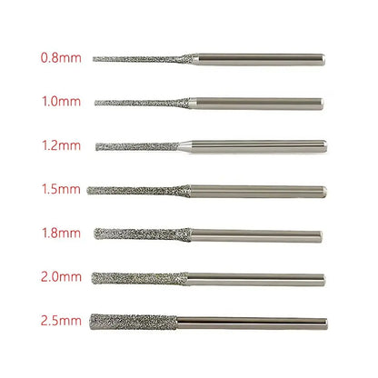 10Pcs 0.8-2.5mm Diamond Coated Drill Bits 2.35mm Shank Silver Polishing Head Grinding Burr Bits Glass Jade Amber Jewelry Diamond