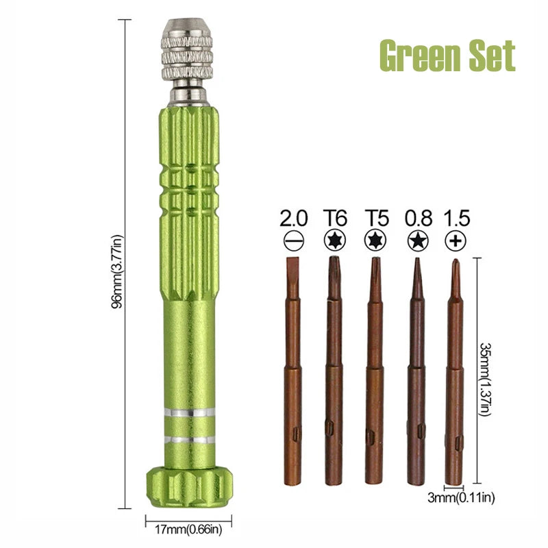 5-in-1 Precision Screwdriver Set SL2.0/PH1.5/T5/T6/P0.8 S2 Screw Driver Bit for Phone PC Eyeglass Jewelry Watch Repair Hand Tool
