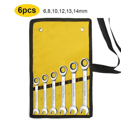 WEELEE Ratcheting Combination Wrench Set, Metric 6-19mm Auto Repair Key Wrenches,Spanner with Rolled Cloth Bags