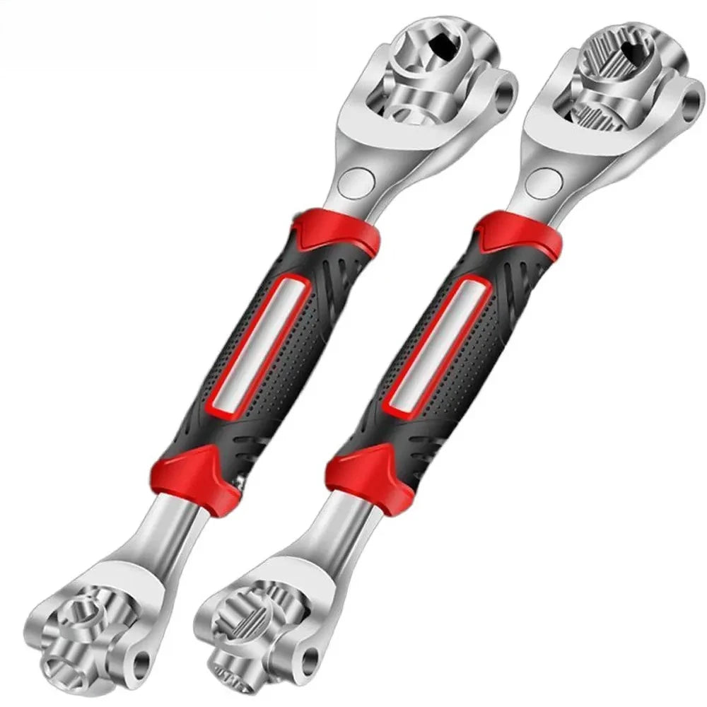 52-in-1 Multi-Functional Socket Wrench Set 360 Degree Rotating Dog Bone Design Universal Spline Wrench 8-19mm Heavy Duty Hardware Tool for Car Auto Repair Bicycle Motorcycle Maintenance