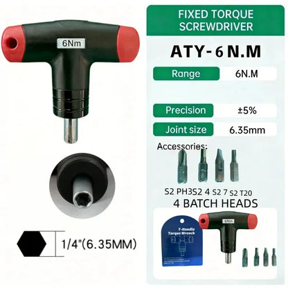 1-6Nm T-Handle Preset Torque Wrench Screwdriver Tool Compatible with Standard 1/4" Hex Bits 2Nm 4Nm 6Nm Safe and Fast Hex