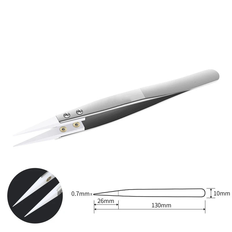 Fine Pointed Ceramic Tipped Heat Resistant Stainless Steel Tweezers Industrial Tools for Electronic Soldering
