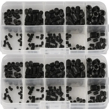 200pcs 304 Stainless Steel Grub Screw Kit M3 M4 M5 M6 M8 Hex Socket Flat Point Set Screws for Machinery Furniture Motorcycle