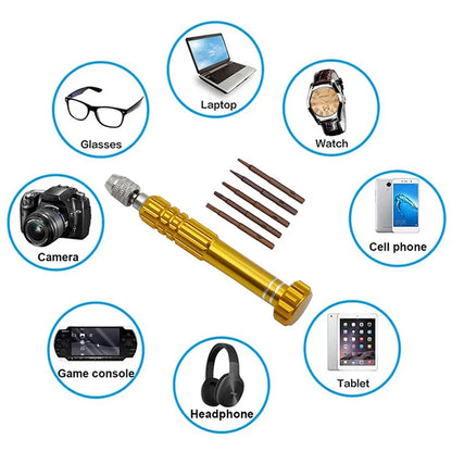 5-in-1 Precision Screwdriver Set SL2.0/PH1.5/T5/T6/P0.8 S2 Screw Driver Bit for Phone PC Eyeglass Jewelry Watch Repair Hand Tool
