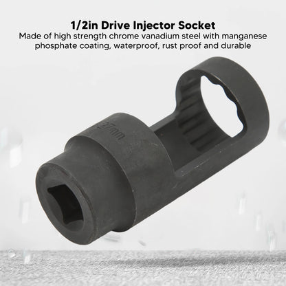 Injector Socket 1/2in Drive 27mm 12 Point Chrome Vanadium Steel  for Cars  Injection Remover Tool