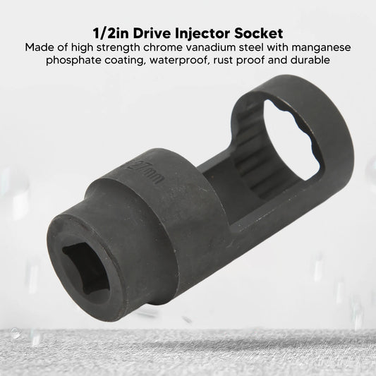 Injector Socket 1/2in Drive 27mm 12 Point Chrome Vanadium Steel  for Cars  Injection Remover Tool