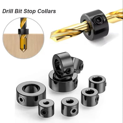 Steel Drill Stop Collar Kit - Metric Adjustable Depth Limiter Rings for Woodworking | Shaft Positioner & Hole Guide Accessories