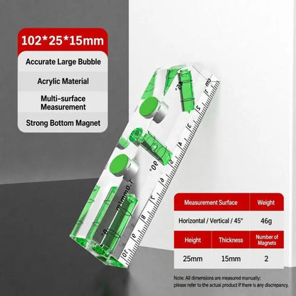 1PC Acrylic Mini Level Ruler Magnetic Horizontal Vertical Spirit Level High Precision Transparent Angle Measuring Tool