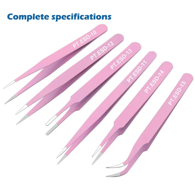 6 PCS Precision Tweezers Set ESD Anti-Static for Electronics Repair Straight Curved Industrial-Tweezer Craft Soldering Hand Tool