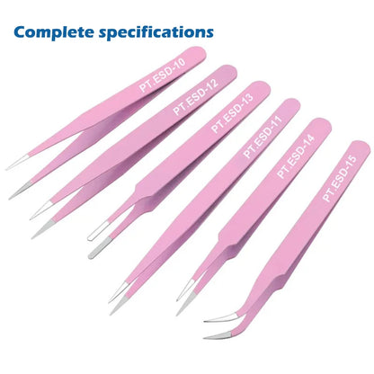 6 PCS Precision Tweezers Set ESD Anti-Static for Electronics Repair Straight Curved Industrial-Tweezer Craft Soldering Hand Tool
