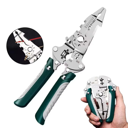 Multifunctional folding electrician wire stripping and cutting pliers, wiring pliers, wire splitting and crimping pliers