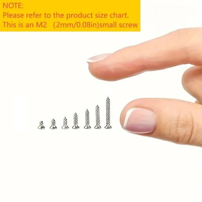 Set of 800 Self-Tapping Wood Screws, M2 Phillips Flat Head Screws for Sheet Metal, Assortment Kit of Self-Screws with Lock Nuts
