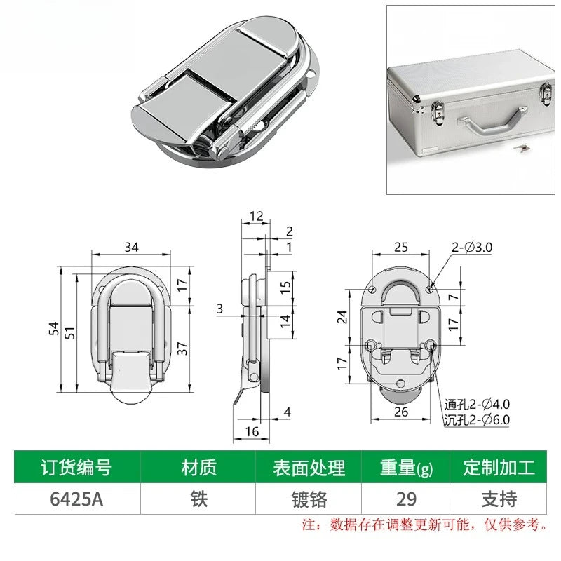Box snap, nickel-plated iron lock snap, bag fastener, hook, wooden box and toolbox lock, fixed lock, hardware accessory