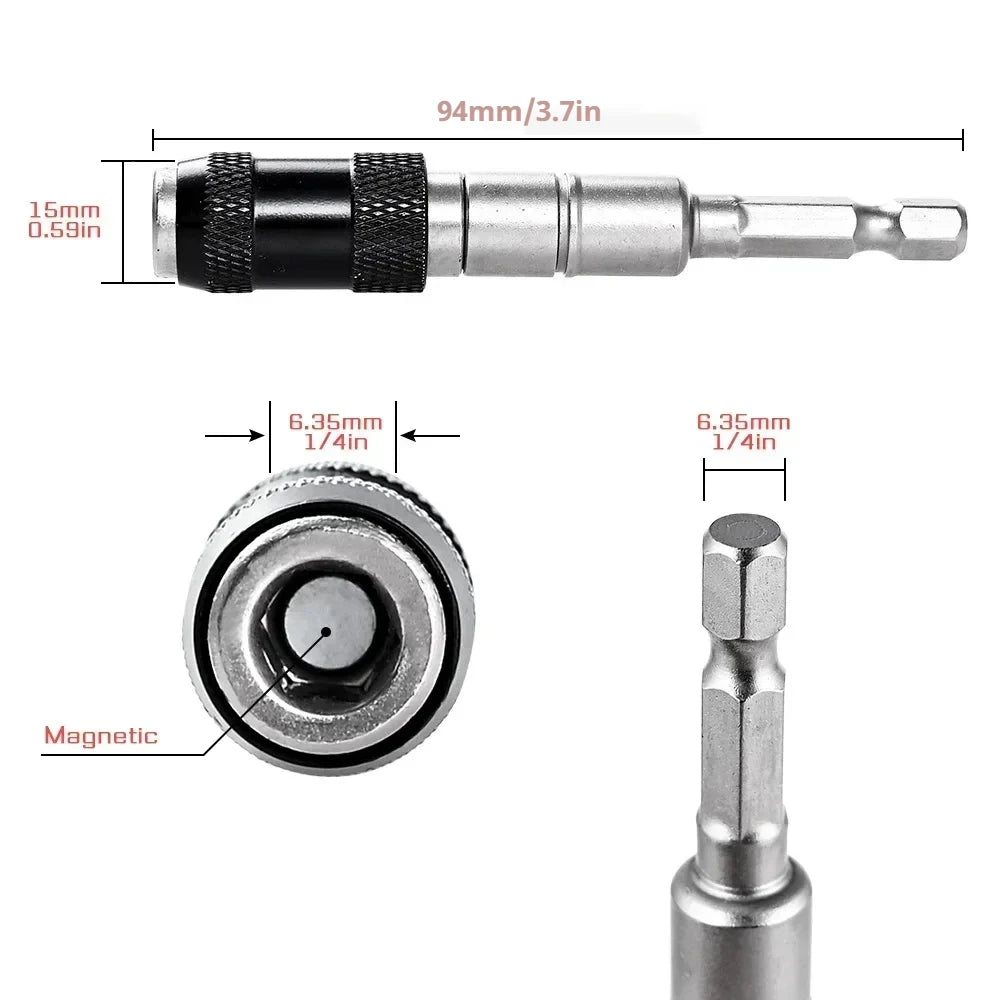 20° Adjustable Angle Magnetic Bit Extension Rod , 1/4" Hex Quick Release Magnetic Screwdriver Bit Holder for Electric Drill