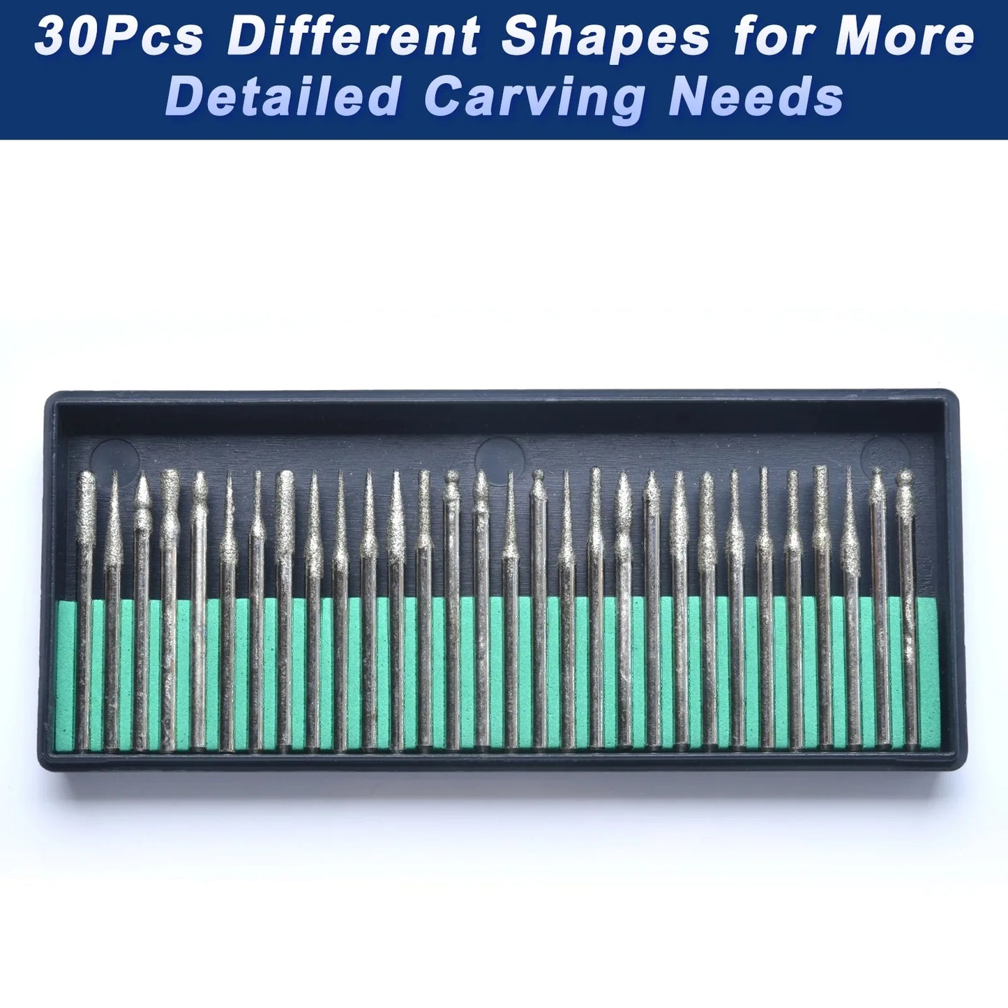 30PCS Diamond Burrs Set 3mm Shank Rotary Tool Bits for Dremel Grinding Engraving Drill Bits Kit for Glass Stone Ceramic Metal