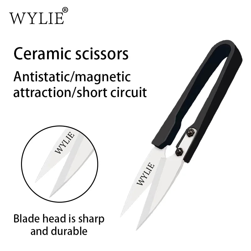 WYLIE Ceramic Scissors High Hardness Anti-Static Short-Circuit Proof Anti-Magnetic for Phone Repair Cutting Flex Cables Tool