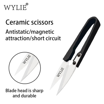 WYLIE Ceramic Scissors High Hardness Anti-Static Short-Circuit Proof Anti-Magnetic for Phone Repair Cutting Flex Cables Tool