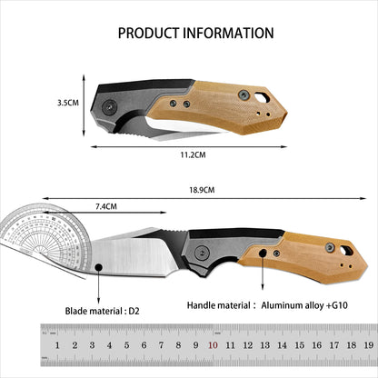 7851 Folding Knife D2 Blade Aluminum Alloy Plus G10 Handle EDC Outdoor Camping Wild Exploration Hiking Survival Rescue Practical Portable Tool