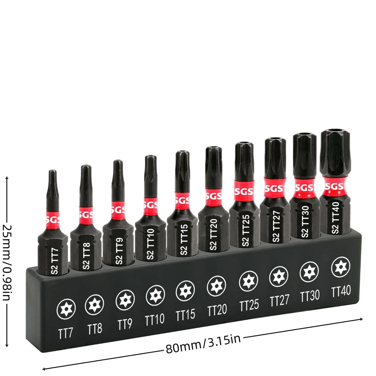 10 Pieces of Impact-Resistant S2 Steel Safety Torx Bits 25mm, Strong Magnetic, Non-Slip, High Hardness, Wear-Resistant, with Black Base, Screwdriver Bit Set