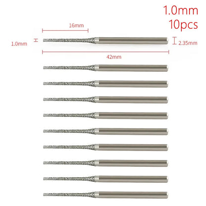 10Pcs 0.8-2.5mm Diamond Coated Drill Bits 2.35mm Shank Silver Polishing Head Grinding Burr Bits Glass Jade Amber Jewelry Diamond