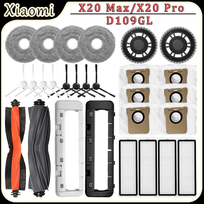 For Xiaomi X20 Max/X20 Pro/D109GL Robot Vacuum Accessories HEPA Filter Dust Bag Mop Bracket Main Brush Cover Replacement Parts