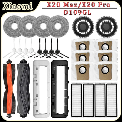 For Xiaomi X20 Max/X20 Pro/D109GL Robot Vacuum Accessories HEPA Filter Dust Bag Mop Bracket Main Brush Cover Replacement Parts