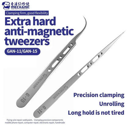 MECHANIC G-11/15 Anti-magnetic Tweezers Ultra Fine Tip Precision Tweezers for Jumping Wire Clamping IC SMD Mobile Phone Repair