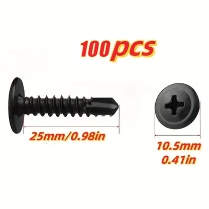 100/300-Pack Black Self-Drilling TEK Screws 410 SS 8.8 Grade Phillips Head 13-25mm Rust-Resistant for Metal/Wood/Plastic DIY Rep