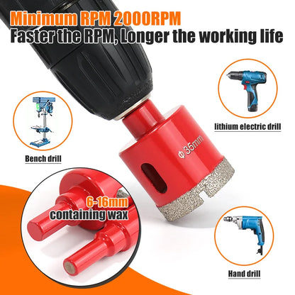 12Pcs Diamond Coated Drill Bits Set 6-35mm Hole Saw Kit for Glass Marble Granite Stone Tile Ceramic - Hand Tool