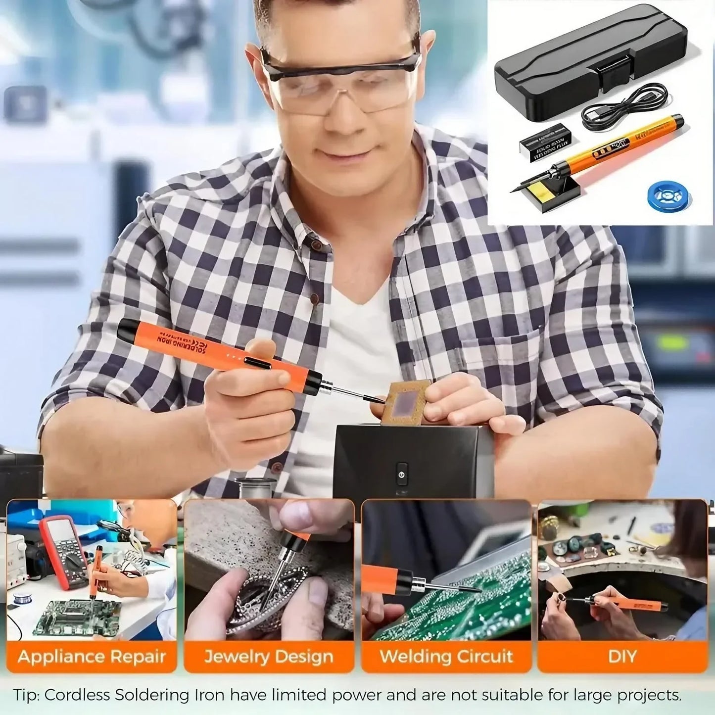 USB Rechargeable Mini Soldering Iron  Adjustable Temperature Soldering Tool with Accessories, Perfect for DIY Projects & Repairs