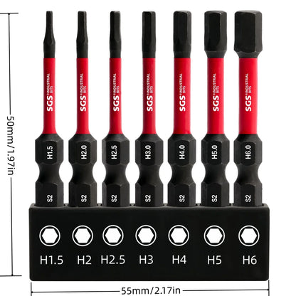 7Pcs Anti-Slip and Impact-Resistant Hex Screwdriver Bit Set, High-Quality S2 Alloy Steel, Corrosion-Resistant, H1.5-H6, High Torque Anti-Slip, with Black Base