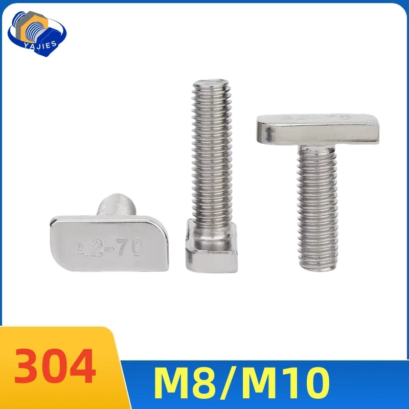 M8/M10 T-Bolt Kit 304 Stainless Steel (A2-70) - T-Screws Locking Tooth Flange Nuts - for Solar Panel Mounting PV Rails Greenhous