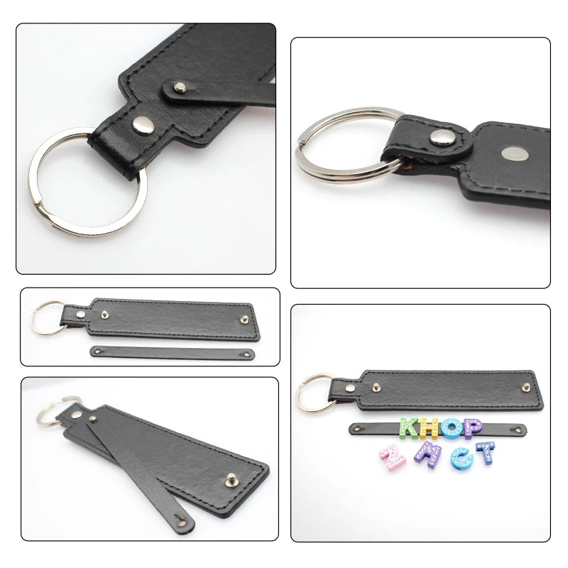 50pcs/lot PU Leather Keychain with 8mm Slide Bar Keyrings Key Holder Fit for 8mm DIY Slide Charms