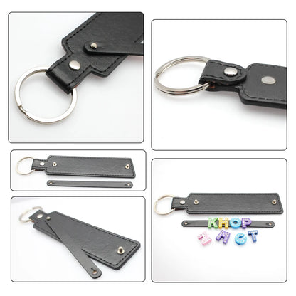 50pcs/lot PU Leather Keychain with 8mm Slide Bar Keyrings Key Holder Fit for 8mm DIY Slide Charms