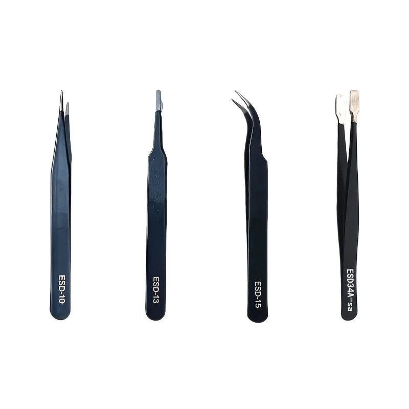 Anti-Static Stainless Steel Tweezers Set, Precision Industrial Tweezers for Electronics Repair, Model Making & Home Use