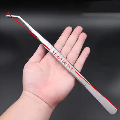 30CM Stainless Steel Tweezers with Anti-Slip Grip | Straight/Curved Tip for Electronics Repair, Fishing, Crafts