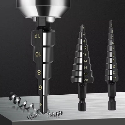 3Pcs Straight Groove Step Drill Bit Set Nitride Black Hex Core 3-12mm 4-12mm 4-20mm for Wood Metal Hole Cutting Tools