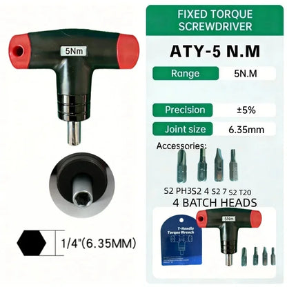 1-6Nm T-Handle Preset Torque Wrench Screwdriver Tool Compatible with Standard 1/4" Hex Bits 2Nm 4Nm 6Nm Safe and Fast Hex