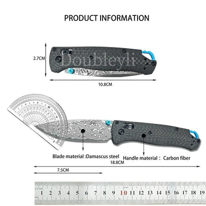 Lightweight BM 535 Damascus Steel Folding Knife Carbon Fiber Handle with Clip EDC Knives Outdoor Camping Fruit Knife Men's Gifts