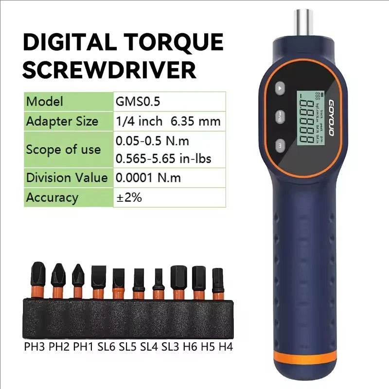 Digital Torque Screwdriver 7.08–70.8 In-lb / 0.8–8 Nm, 1/4' Adjustable Torque Screwdriver Set for Electronics, and Mounting