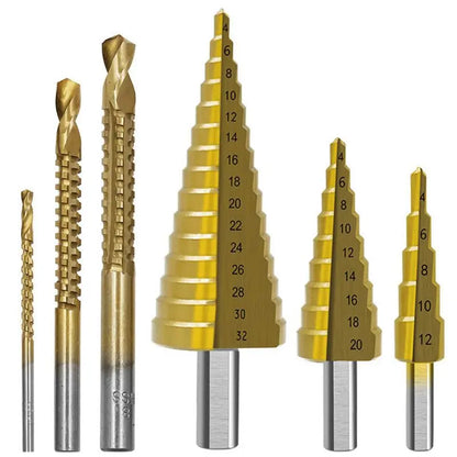 6Pcs Step Saw Drill Bit Set,HSS Titanium Drill Bits Kit for Metal Iron&Wood, 4-12 4-20 4-32mm 3 6 8mm Drilling Hole Cutter Tools
