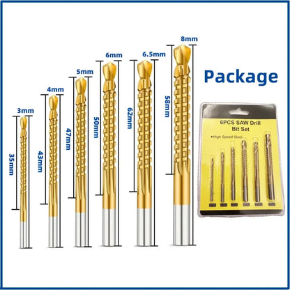 6 Pack Titanium Coated HSS Twist Drill Bits 3-8mm for Wood Metal