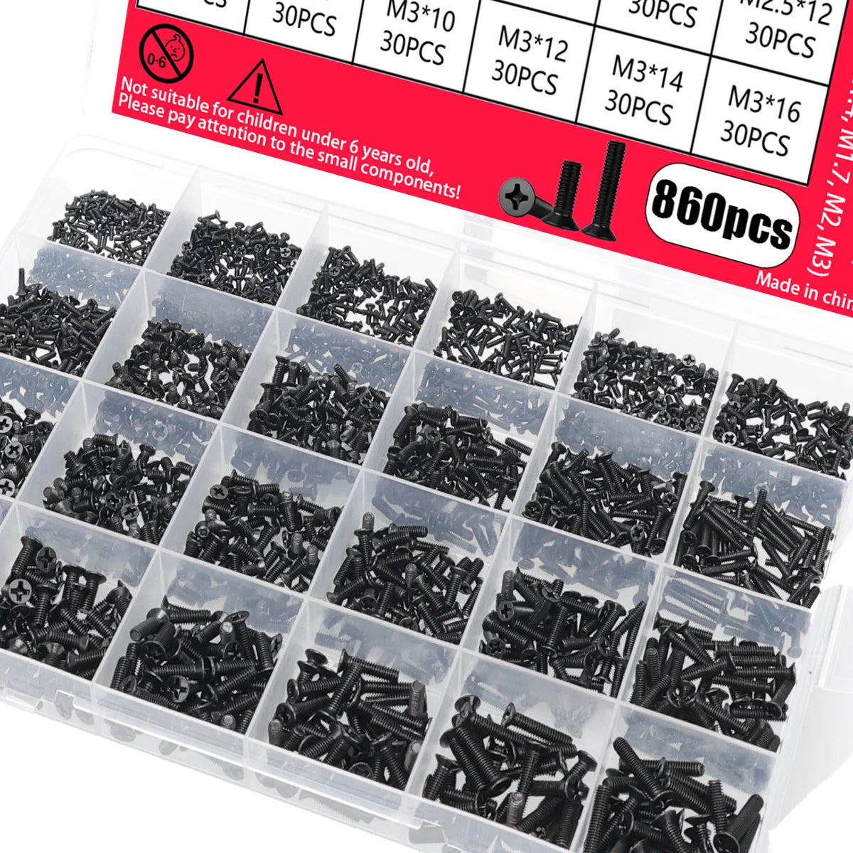 860pcs-miniature computer screw set, miniature eyeglass screws M1.2 M1.4 M1.7 M2 M2.5 M3, electronic screws for PCs and laptops